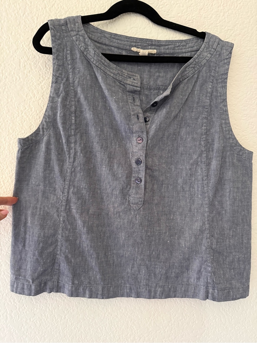 Eileen Fisher Sleeveless Henley Tank - Blue Gray